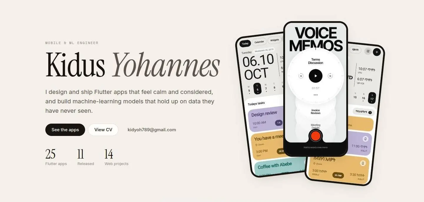kidus-yohannes.engineer: hero, as the page shows it