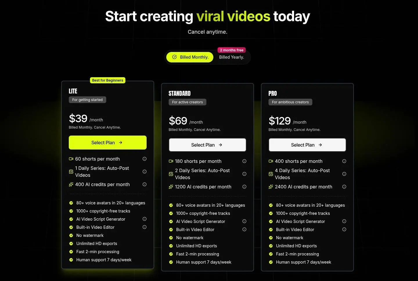 pricing, as the page shows it
