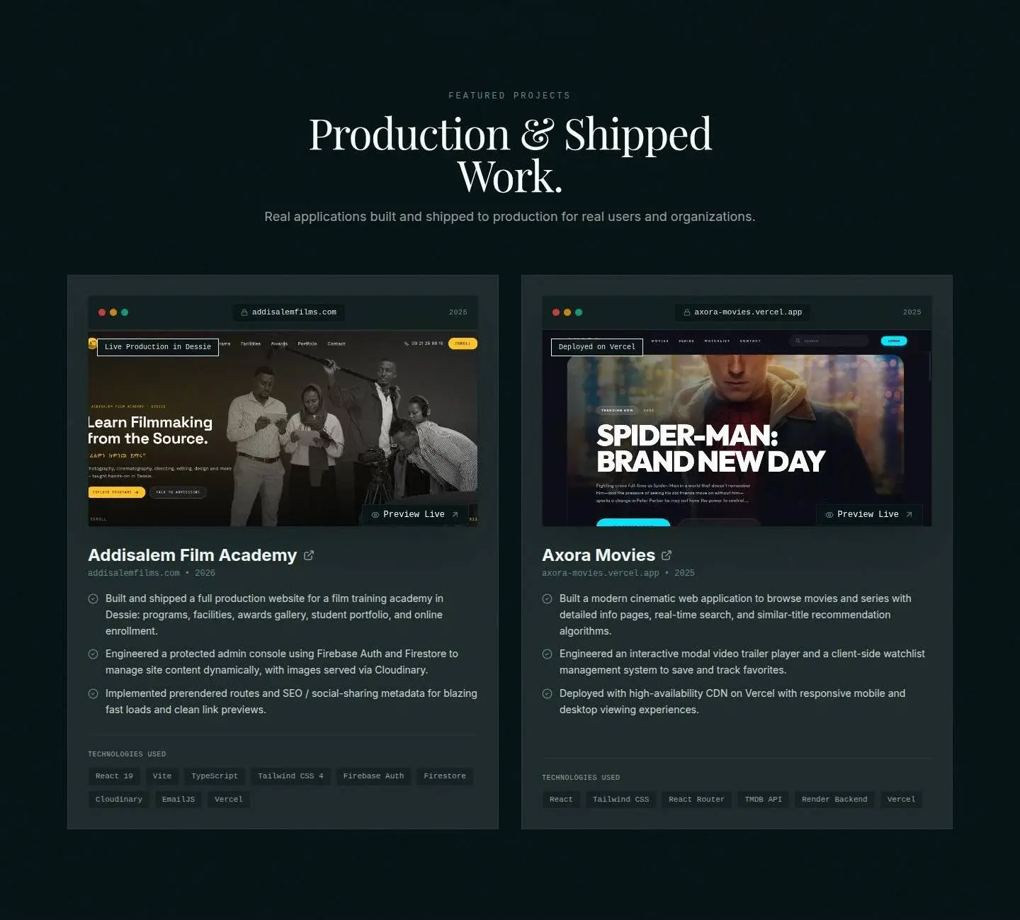 projects, as the page shows it