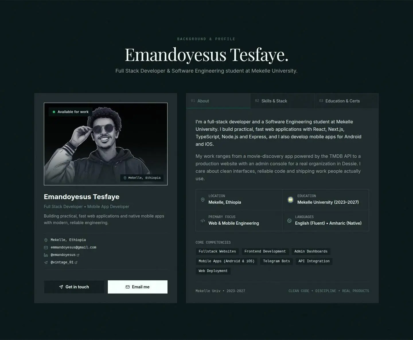 profile, as the page shows it