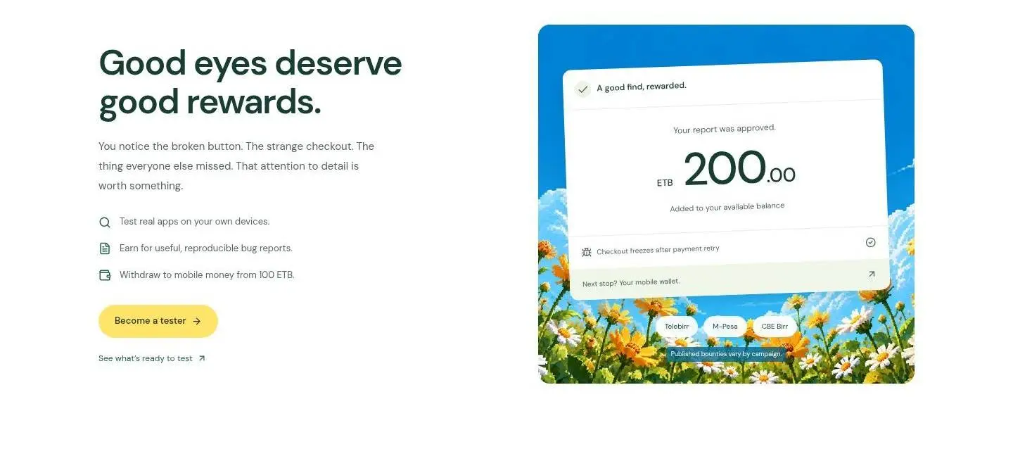for testers, as the page shows it