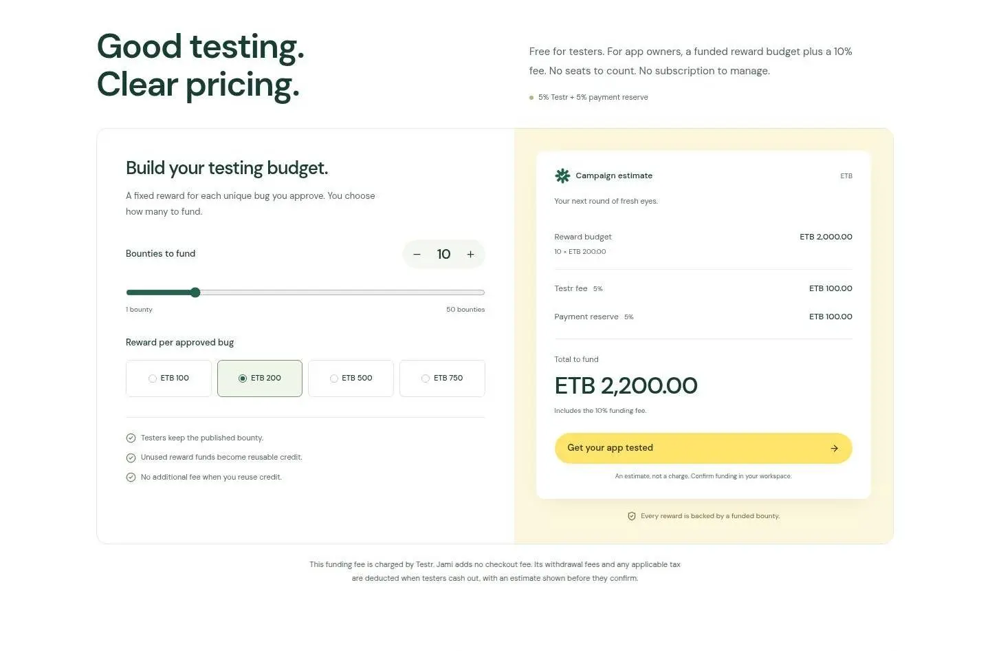 pricing, as the page shows it