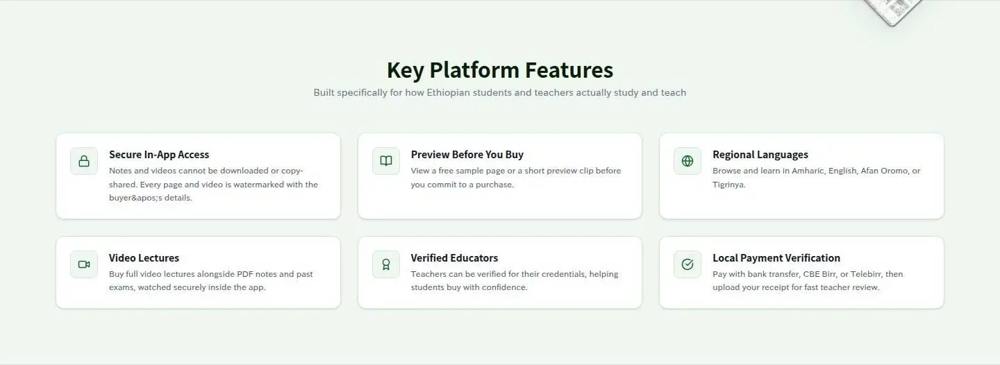 features, as the page shows it