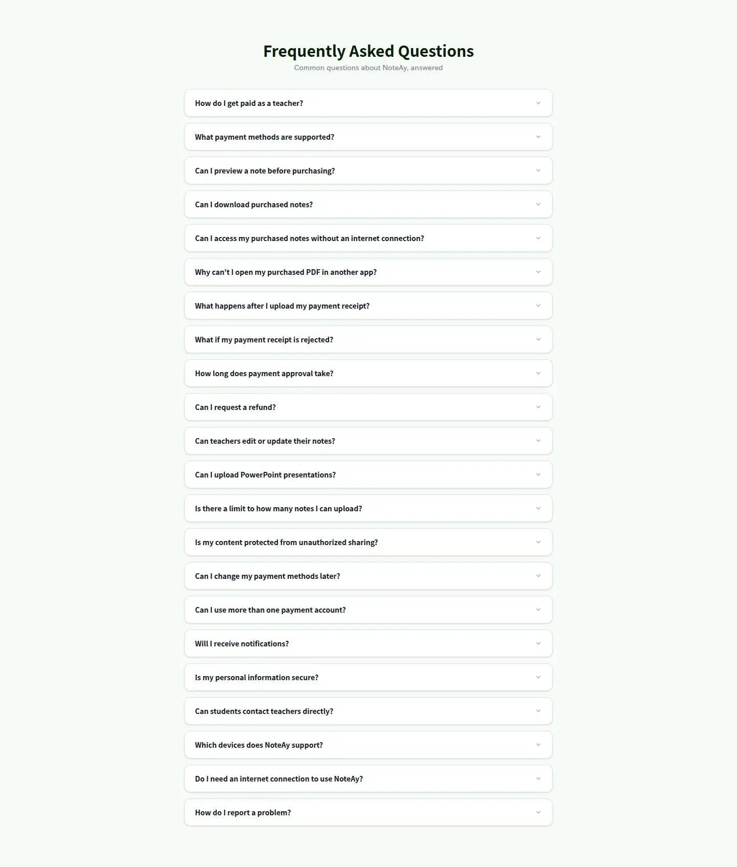 faq, as the page shows it