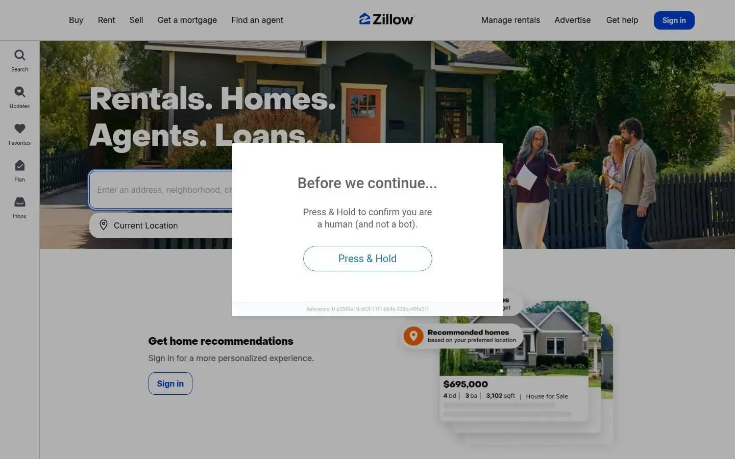 px captcha modal, as the page shows it
