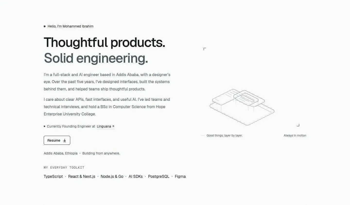 mohammedibrahim.dev: hero, as the page shows it