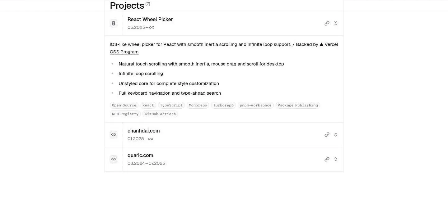 projects, as the page shows it