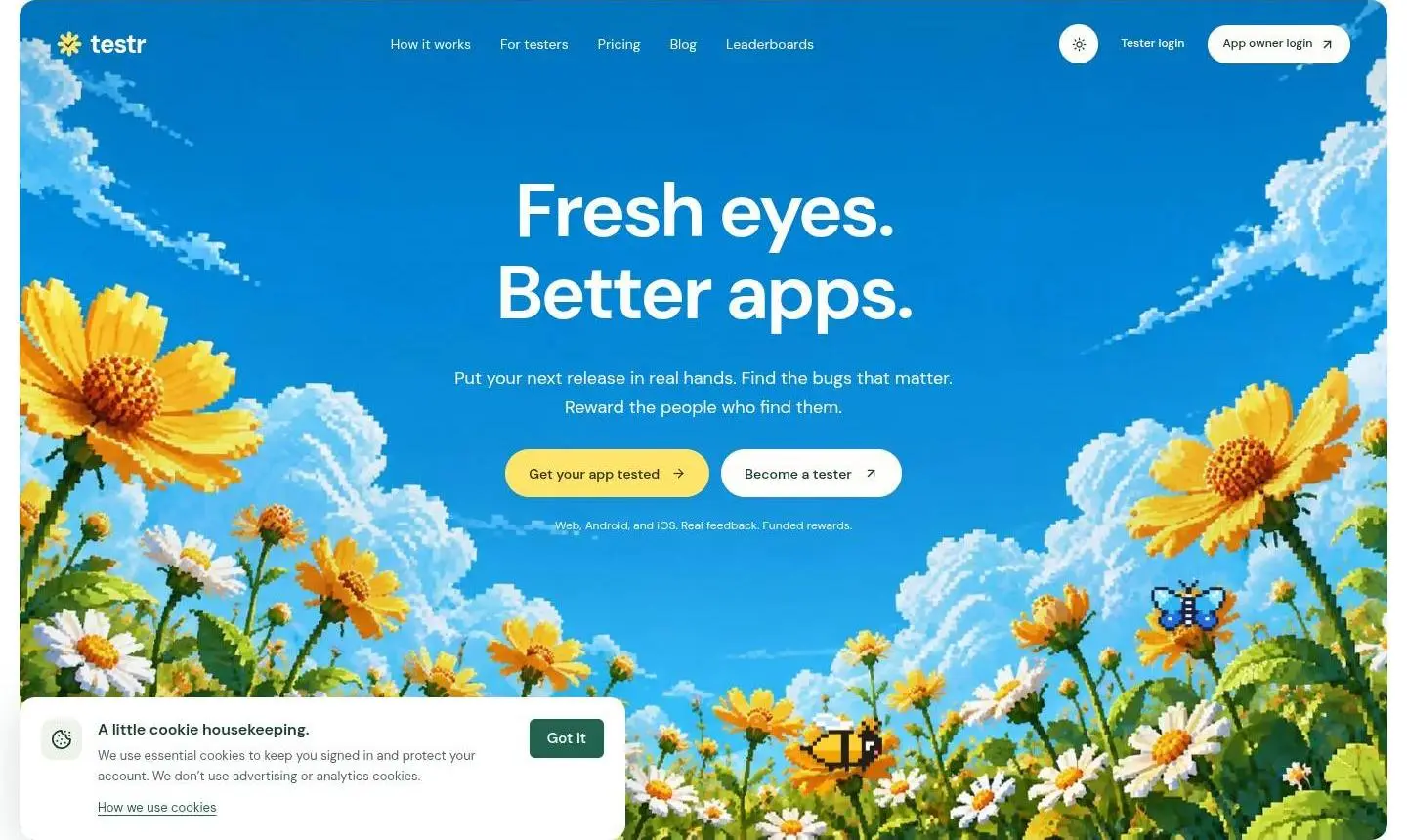 trytestr.com: hero, as the page shows it