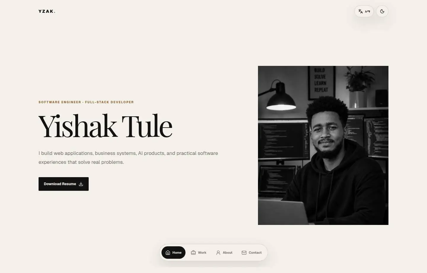 yishak-tule.vercel.app: hero, as the page shows it