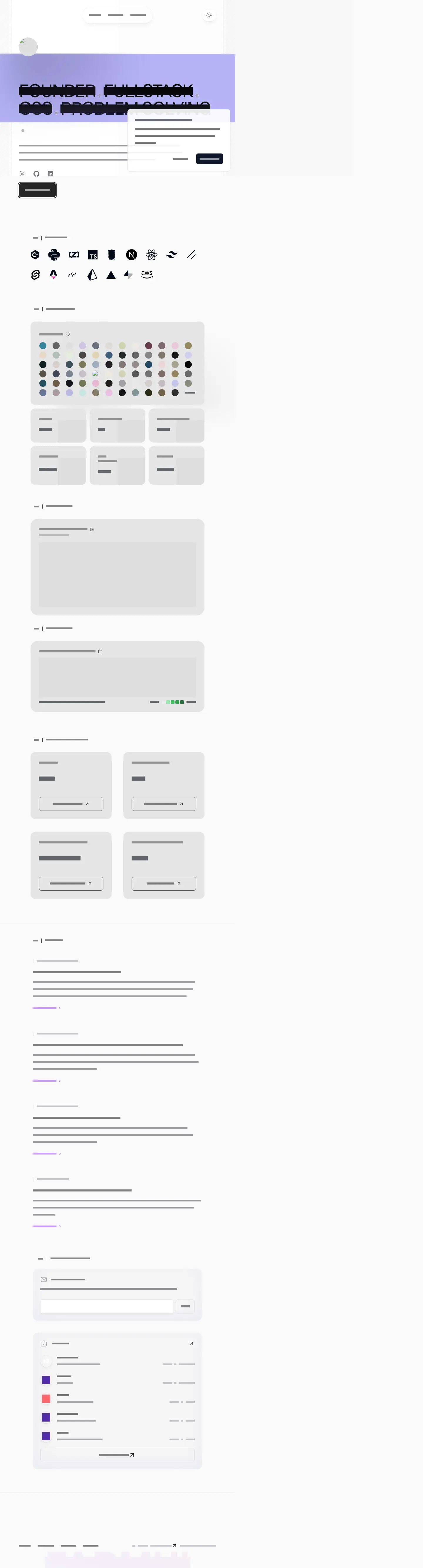 Desktop layout of kinfish.dev, content removed