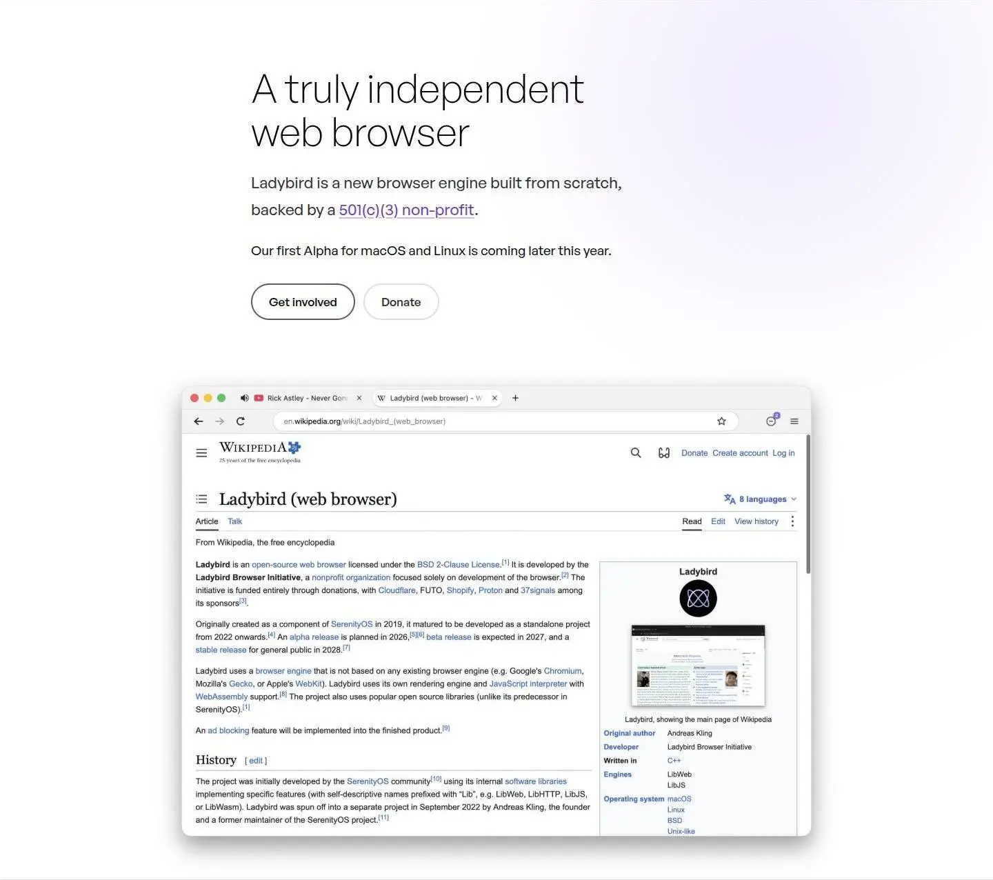 ladybird.org: hero, as the page shows it