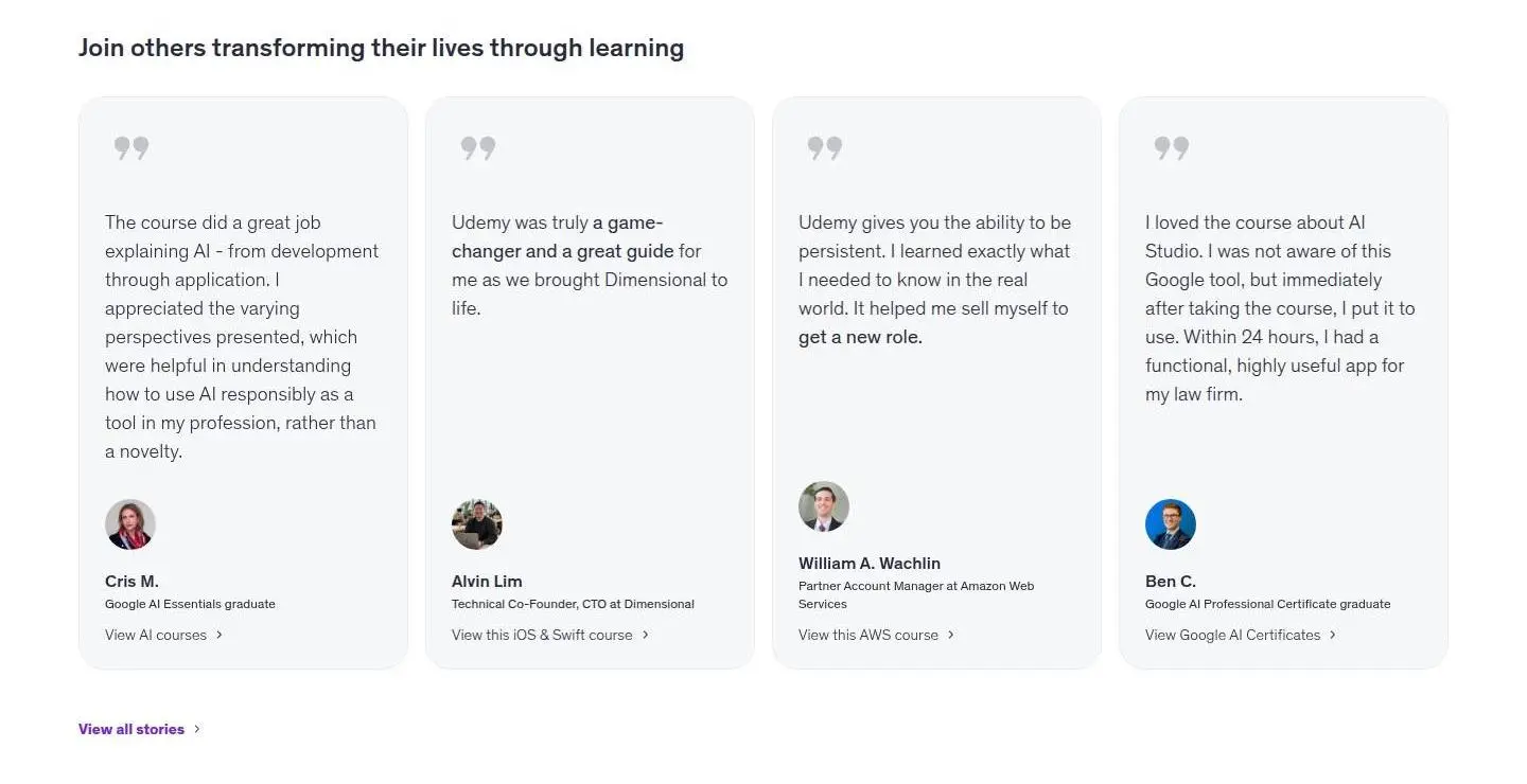 testimonials, as the page shows it