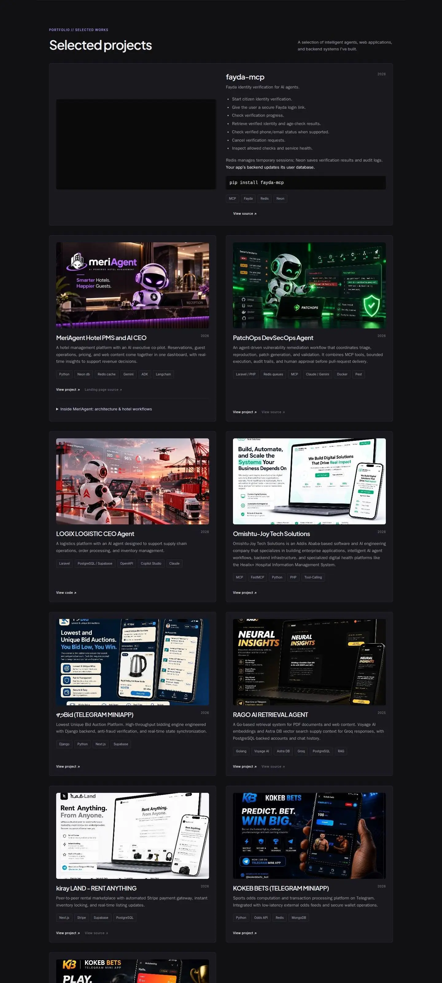 projects, as the page shows it